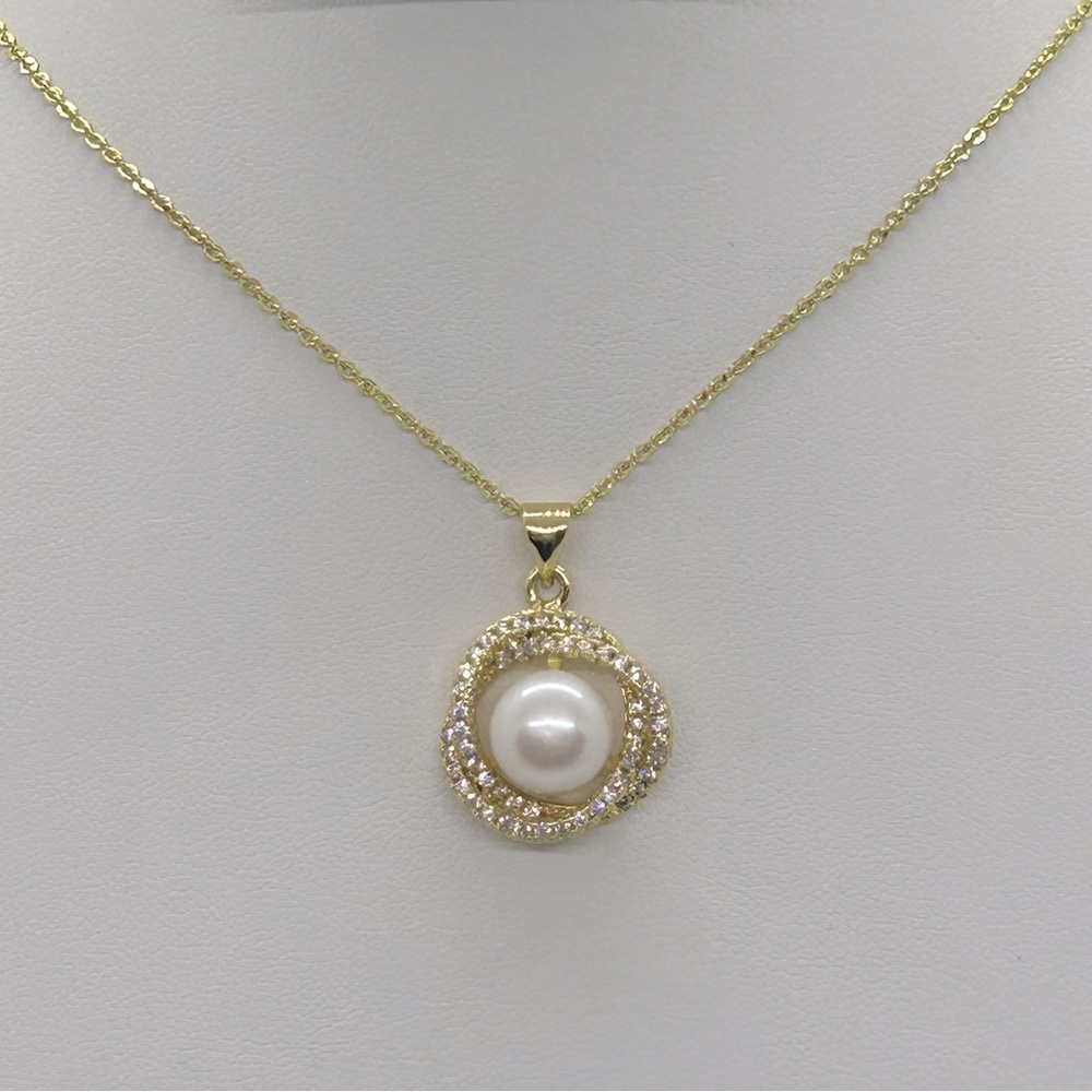 10mm White Freshwater Pearl 14K Gold Plated Pendant Necklace